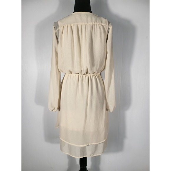 SOHO Apparel LTD.Long Sleeve Dress V-Neck Drawstring Waist  Beige Dress Size S - Picture 4 of 8